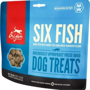 orijen six fish perro treats front
